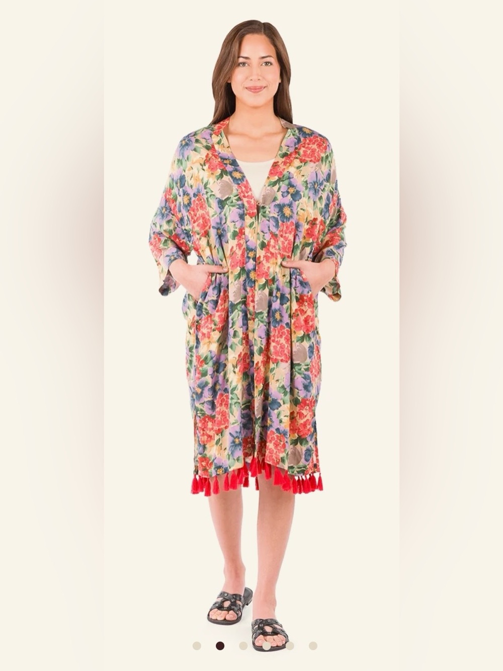 Patricia Nash Ruana with Tassels Cover-Up Viscose French Hydrangeas